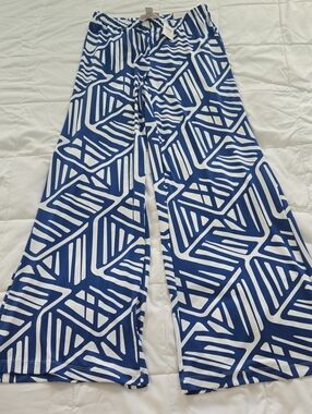 Chico's Palazzo Blue & White Geometric Print Pants